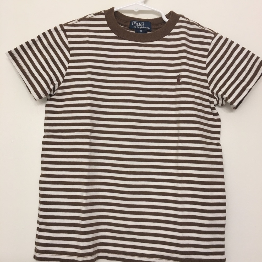 Polo Ralph Lauren Brown/White striped T-Shirt Sz 5